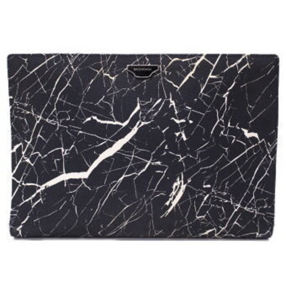 BALENCIAGA Clutch Bag Shoulder Bag Black White Leather - Picture 1 of 9
